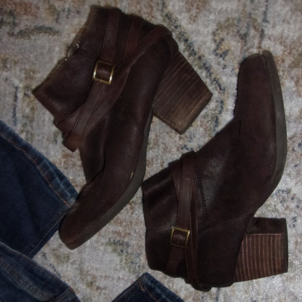 size 10  womens brown faux leather ankle boots winter fall ten  shoes heel